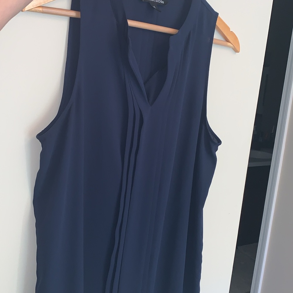NWOT navy blue shell with pleat detail